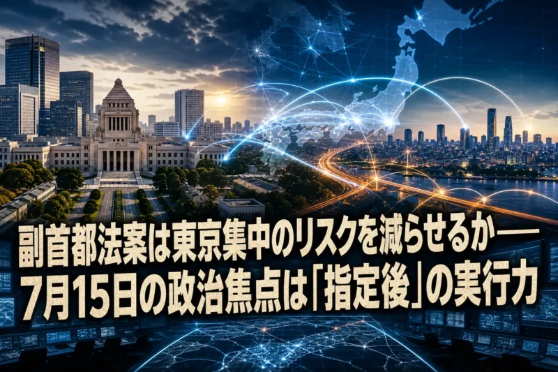 東京と地方の行政機能分散をイメージした都市の風景。