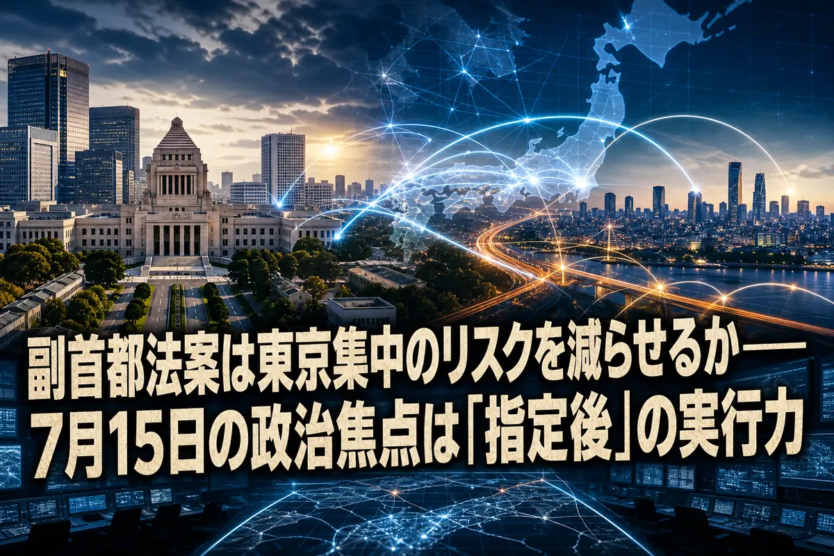 東京と地方の行政機能分散をイメージした都市の風景。