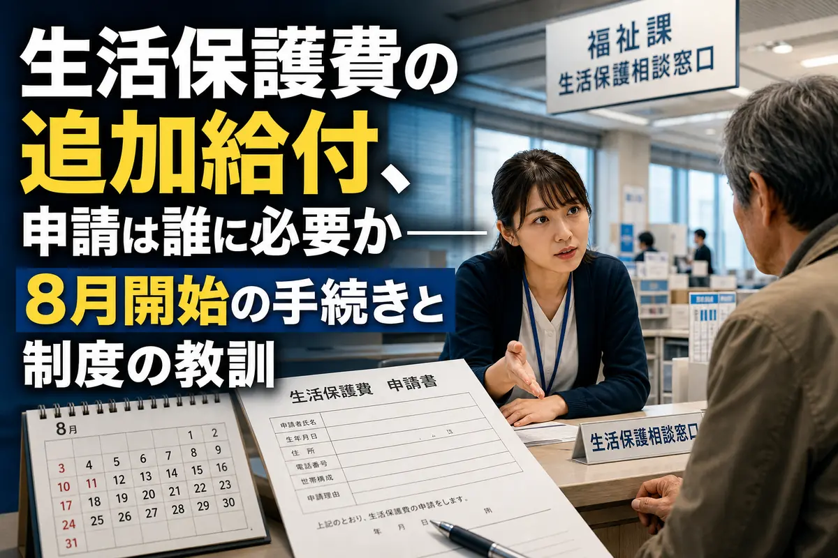 自治体窓口で生活保護費の追加給付について相談する様子。
