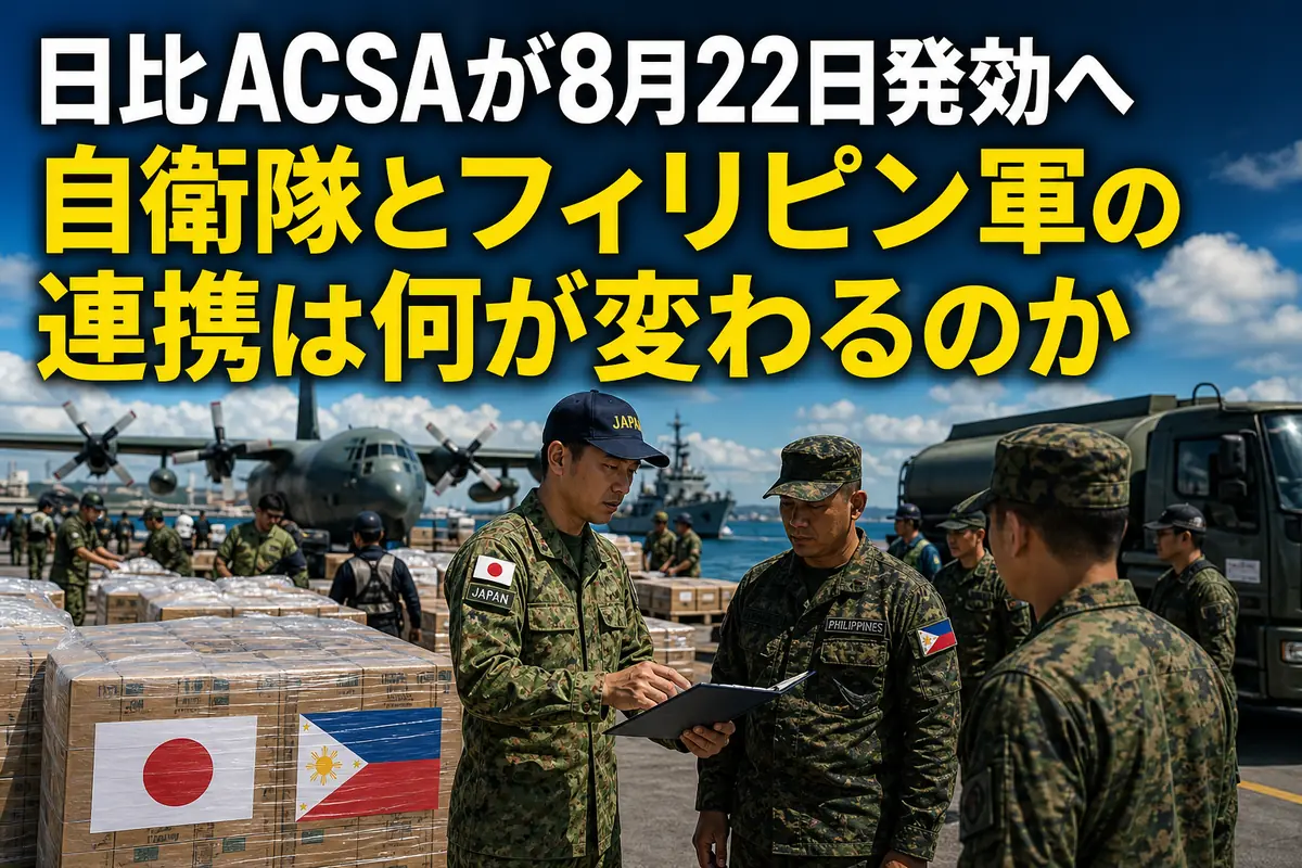 港で災害支援物資の輸送を調整する日本とフィリピンの隊員。