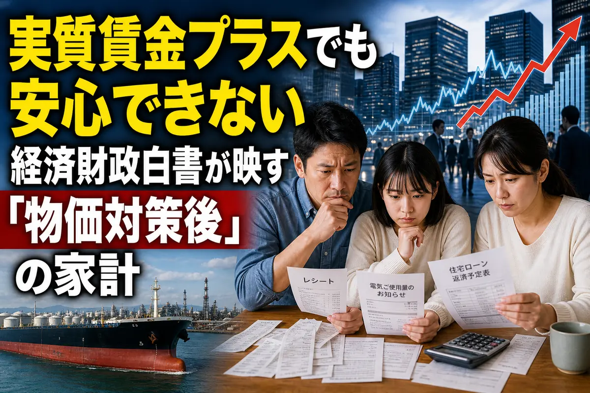 家計簿や住宅ローン明細を確認しながら物価と金利の影響を考える日本の家庭。