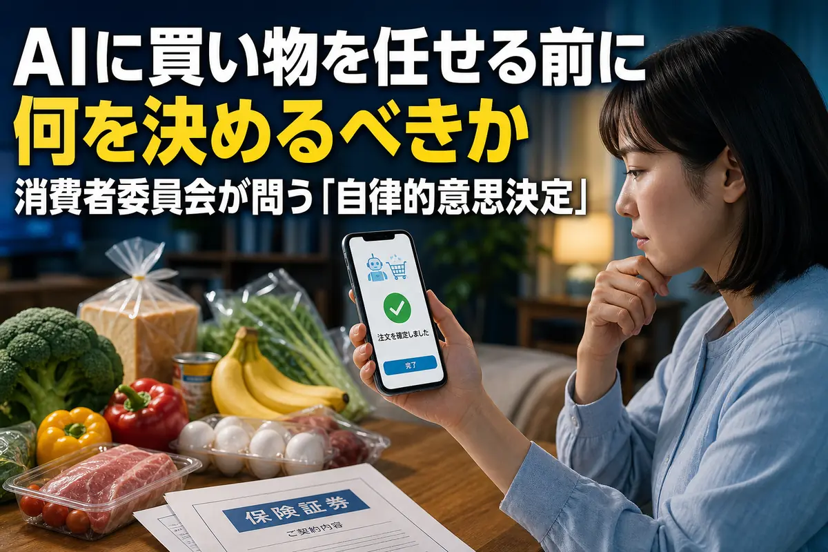 AIによる購入提案をスマートフォンで確認する生活者。