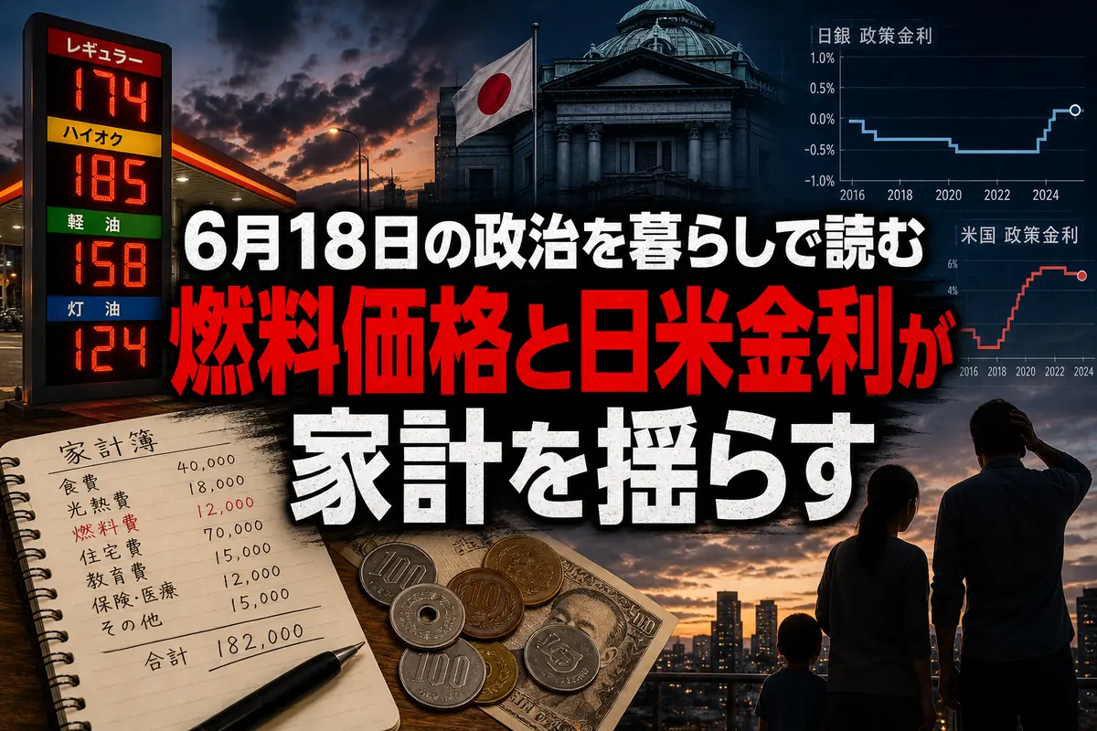 6月18日の政治を暮らしで読む　燃料価格と日米金利が家計を揺らす