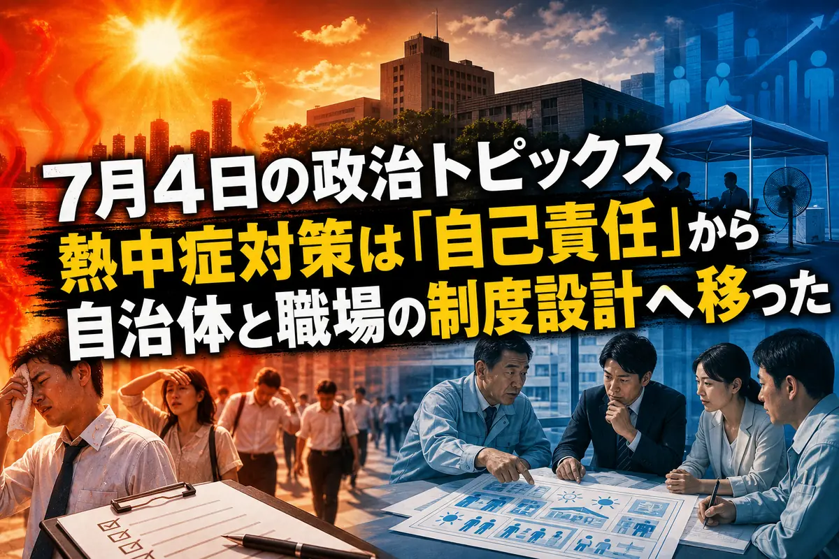 7月4日の政治トピックス　熱中症対策は「自己責任」から自治体と職場の制度設計へ移った