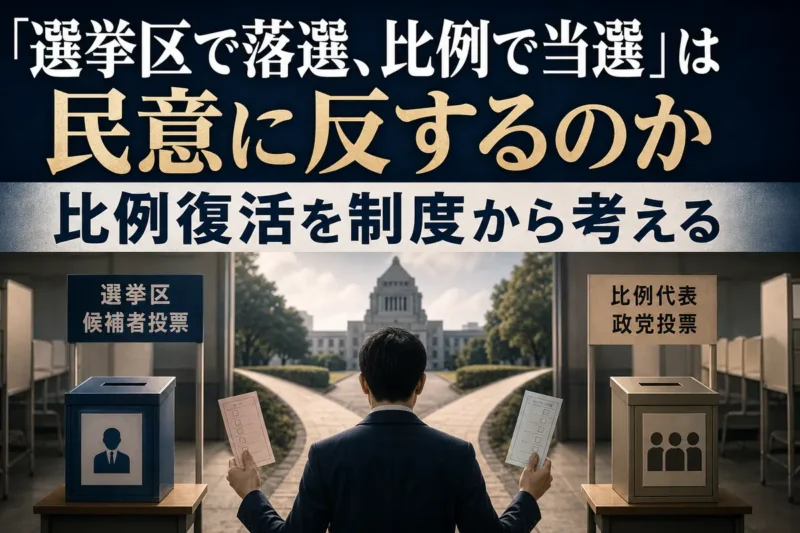 小選挙区票と比例代表票の二つを手にする有権者のイメージ。