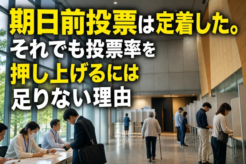 期日前投票所で受付を済ませて投票へ進む有権者たち。