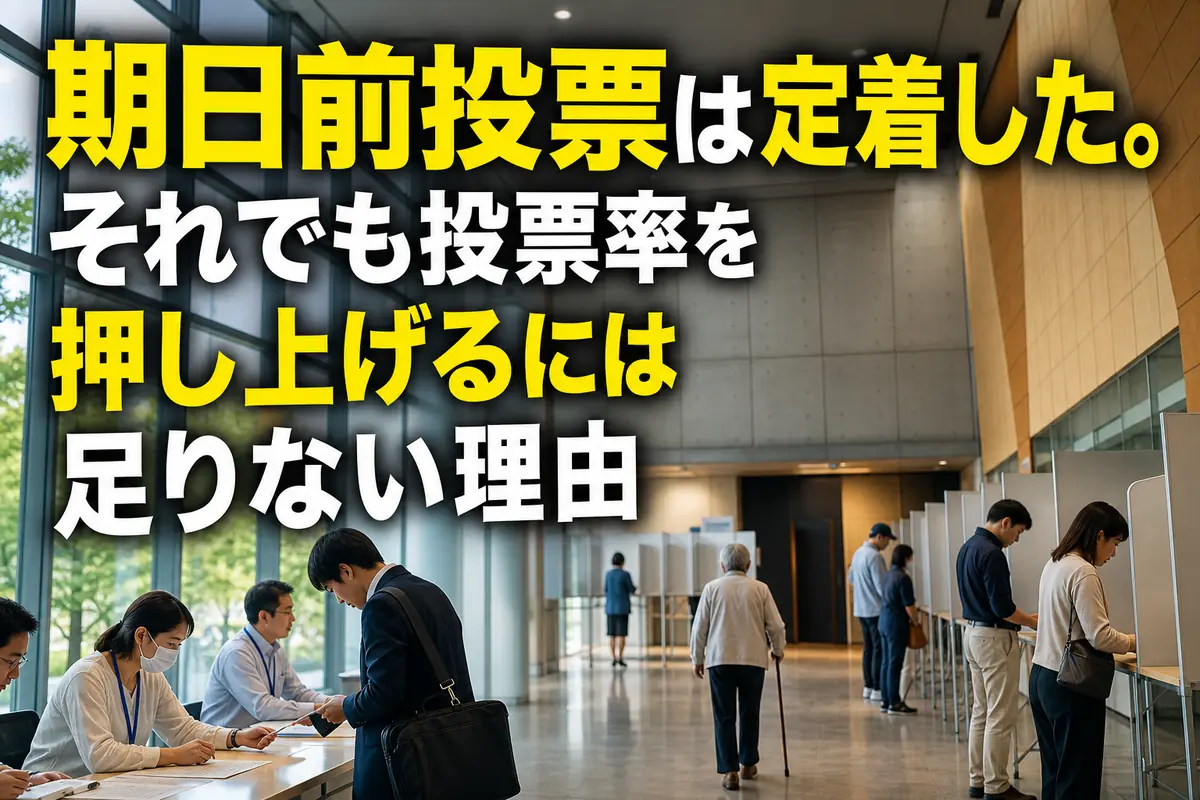 期日前投票所で受付を済ませて投票へ進む有権者たち。