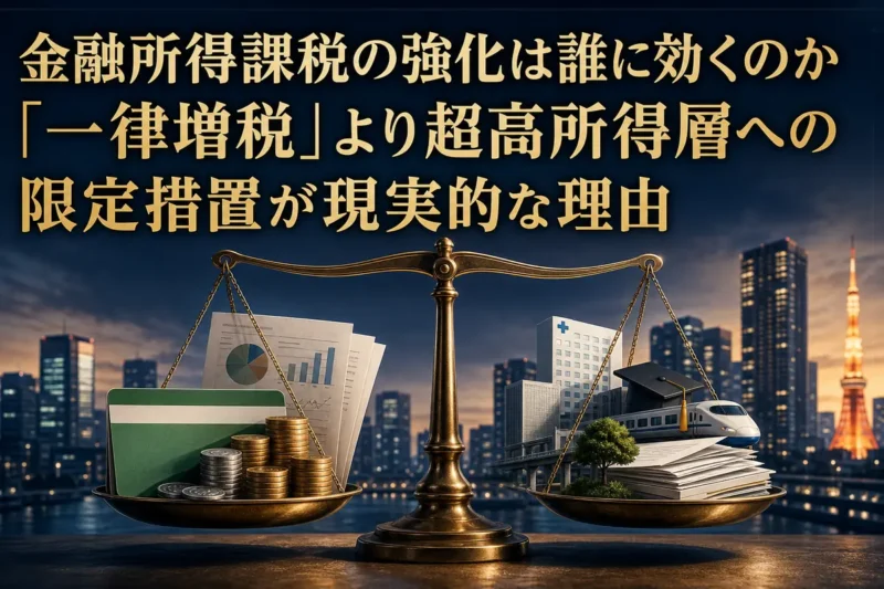 金融所得課税と家計の資産形成のバランスを表すイメージ。