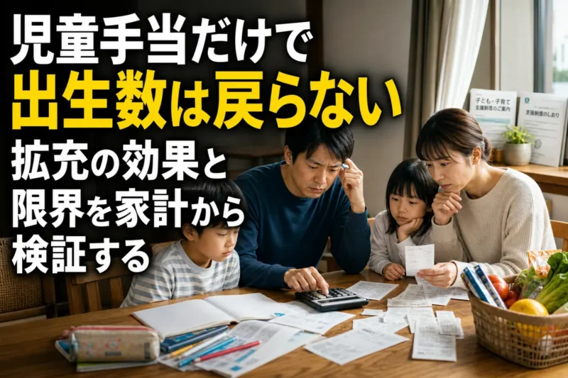子育て費用と家計を確認する日本の家族。