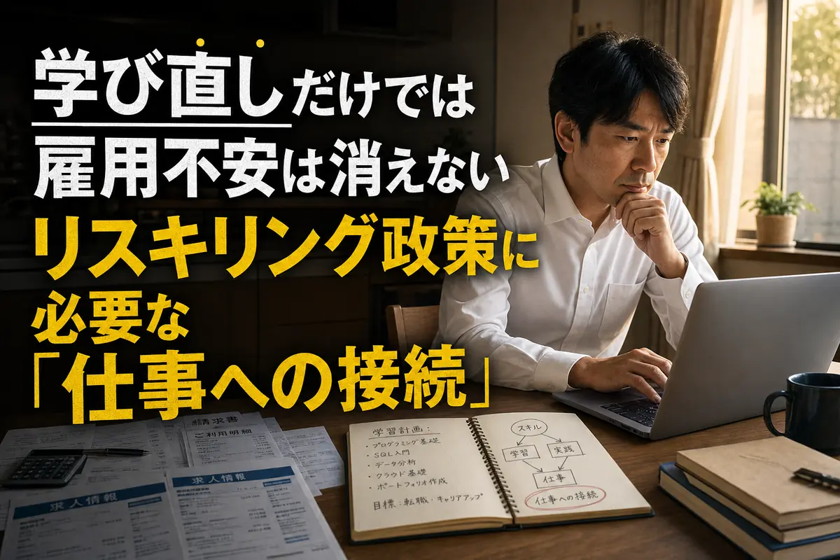 仕事と家計を抱えながら学び直しに取り組む会社員。