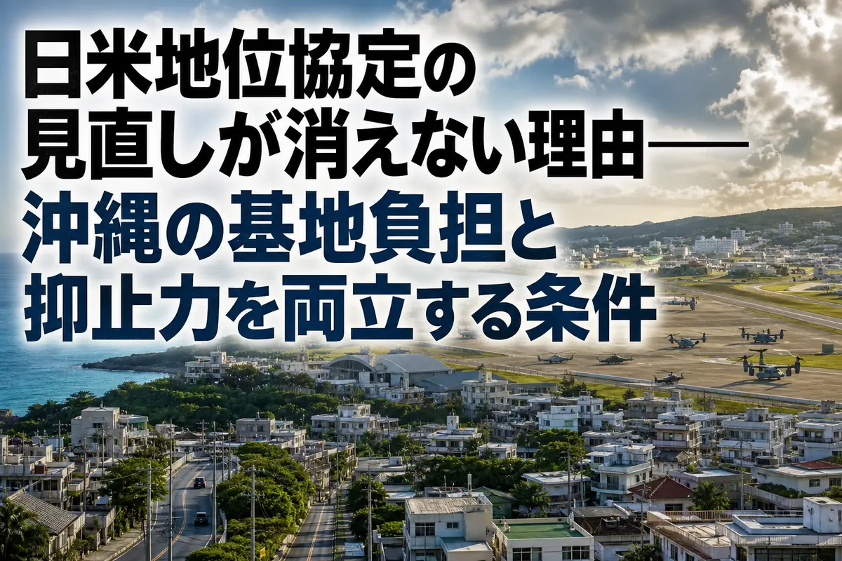 沖縄の市街地と隣接する米軍基地を望む風景。