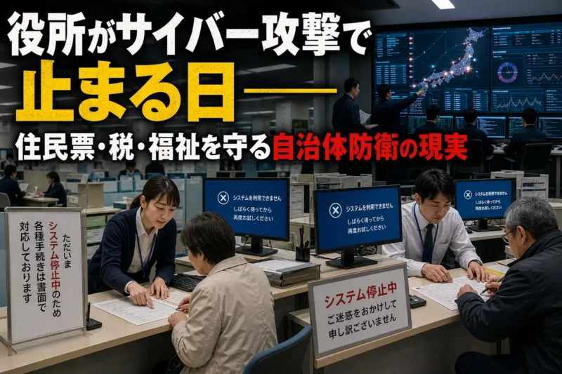 システム障害時に紙の手続きで住民対応を続ける自治体窓口。