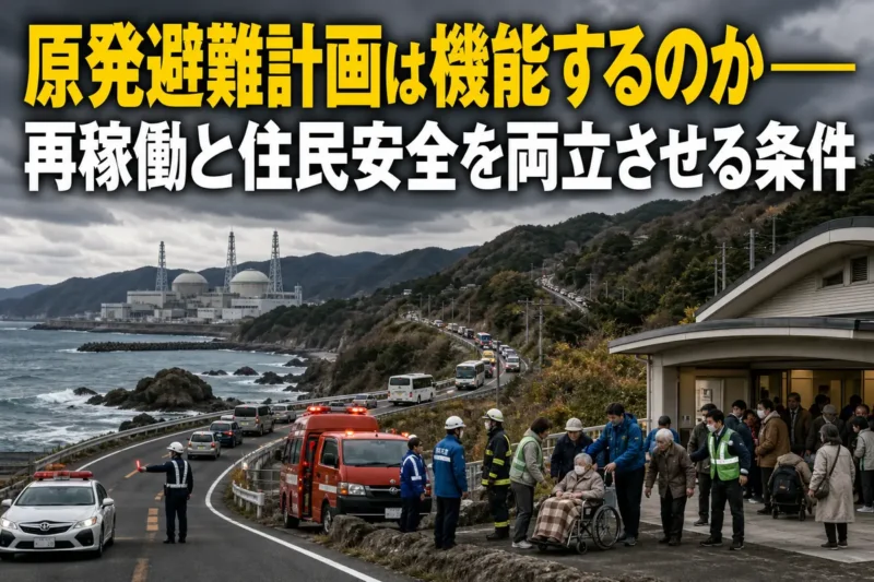 原発周辺地域で住民避難を支援する防災関係者のイメージ。
