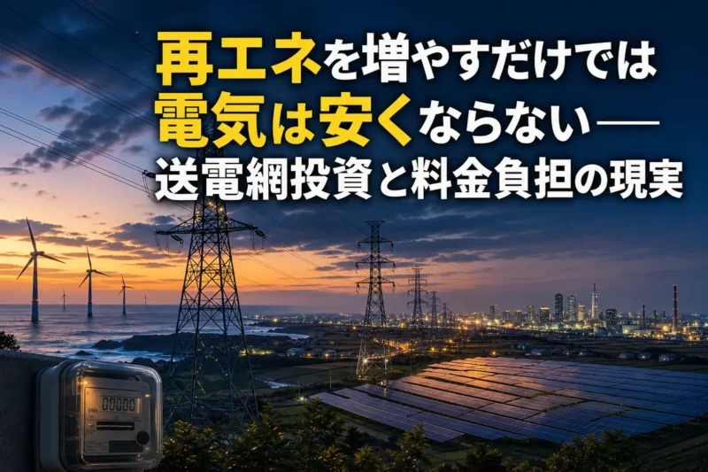 再生可能エネルギーの発電地域と都市を結ぶ送電網のイメージ。
