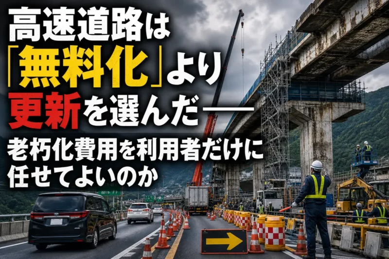 老朽化した高速道路橋で更新工事が進む様子。