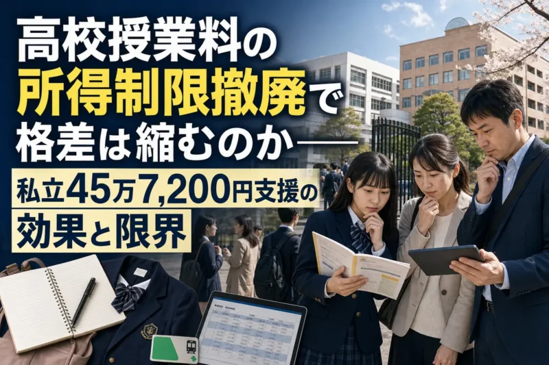 公立・私立高校の進路と教育費を検討する生徒と保護者。