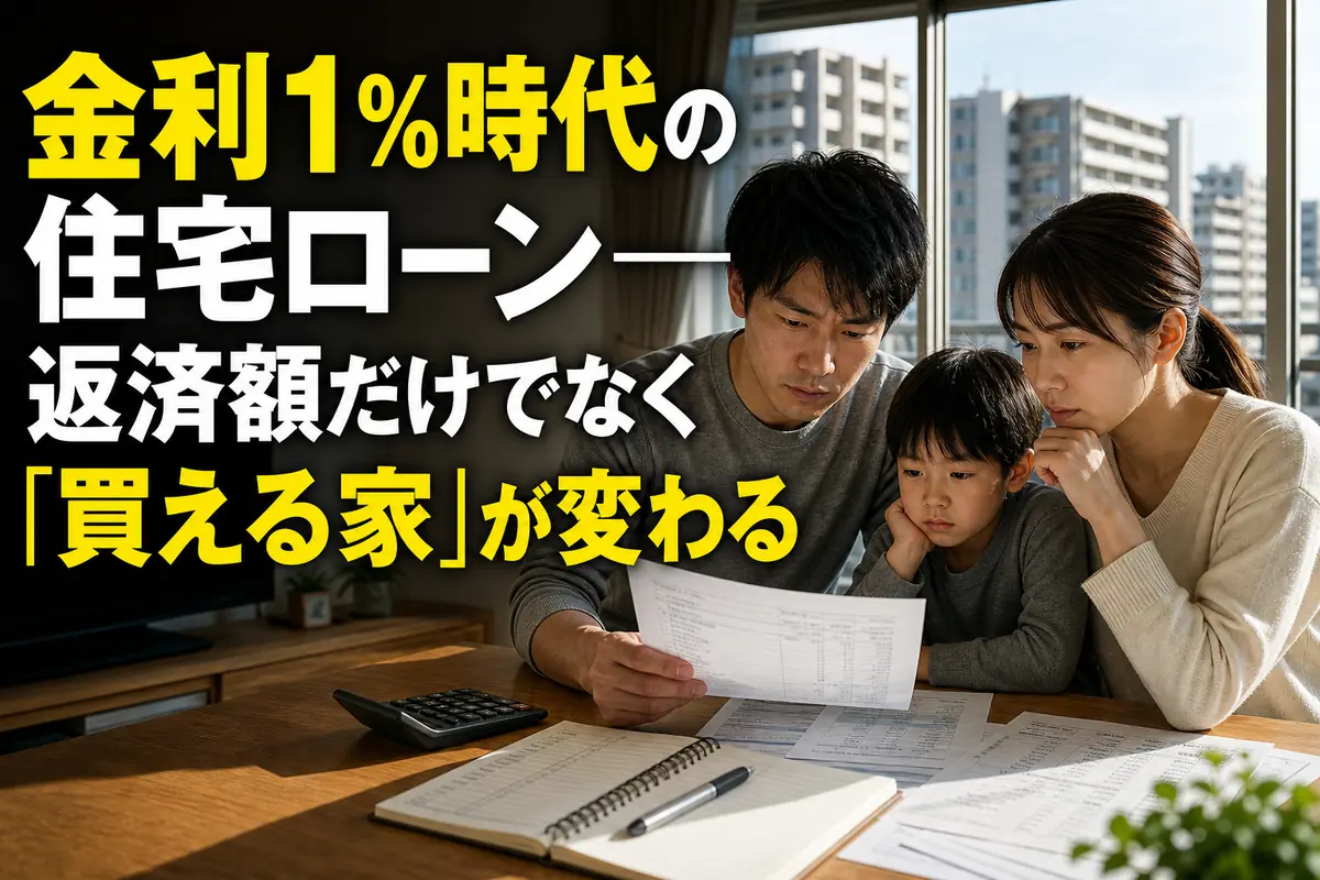 住宅ローンの返済額と家計簿を確認する日本の家族。