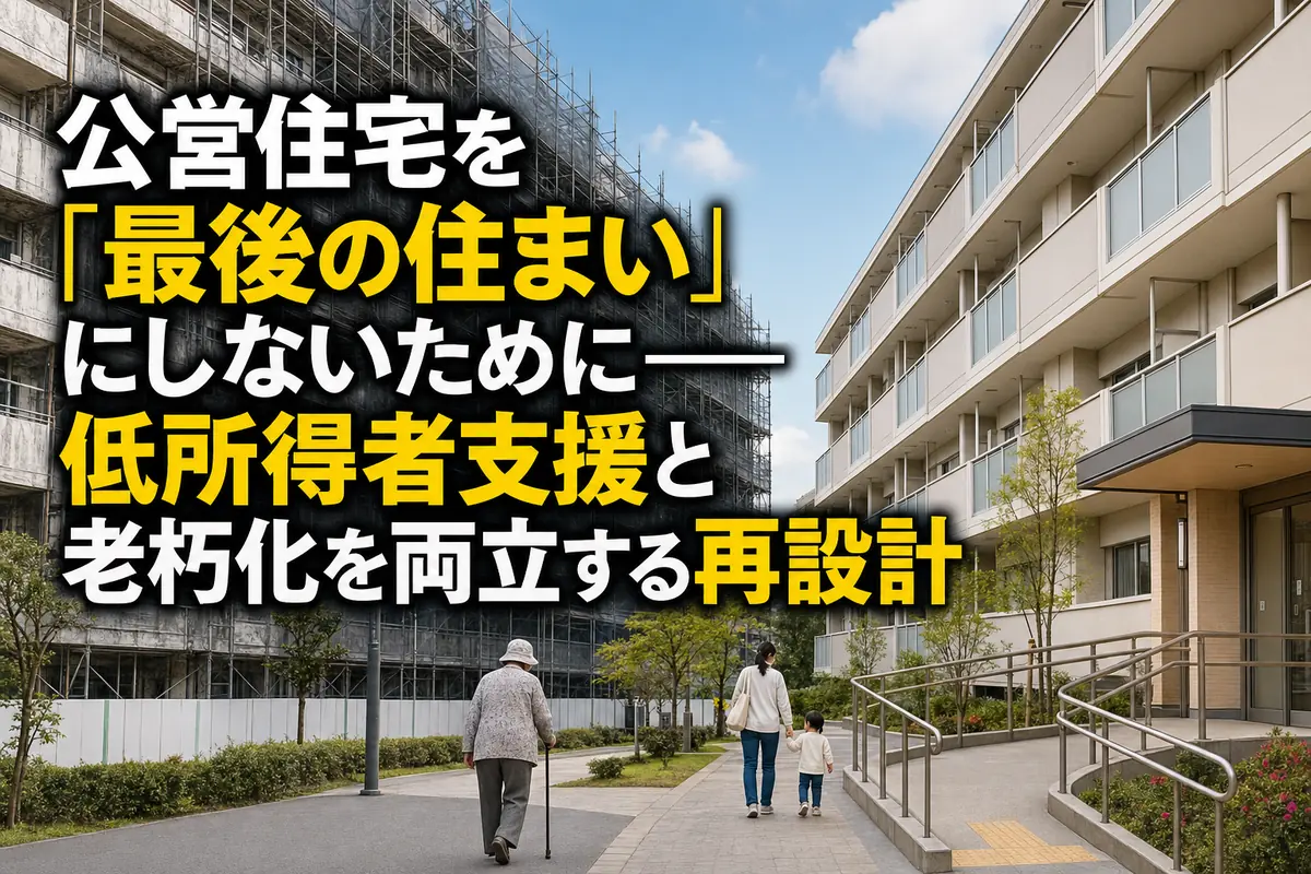 老朽化した棟と改修された棟が並ぶ日本の公営住宅団地。