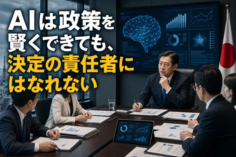 AIの分析結果を確認しながら政策を議論する行政担当者たち。
