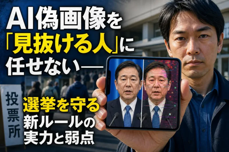 スマートフォン上の政治動画の真偽を確かめる有権者。
