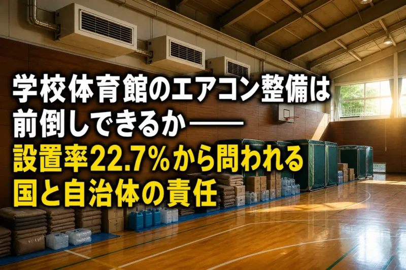 空調設備と避難用品が整備された公立学校の体育館。