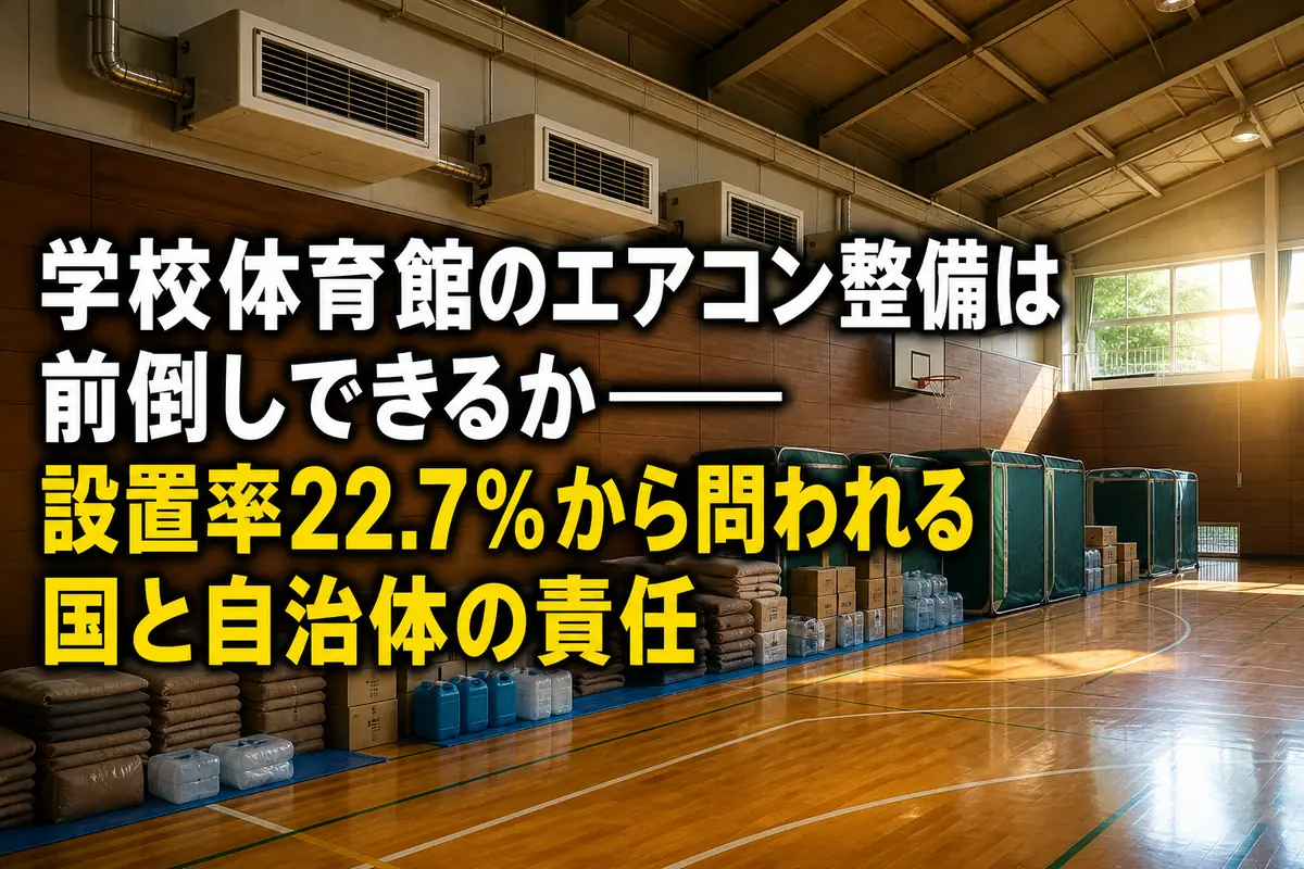 空調設備と避難用品が整備された公立学校の体育館。