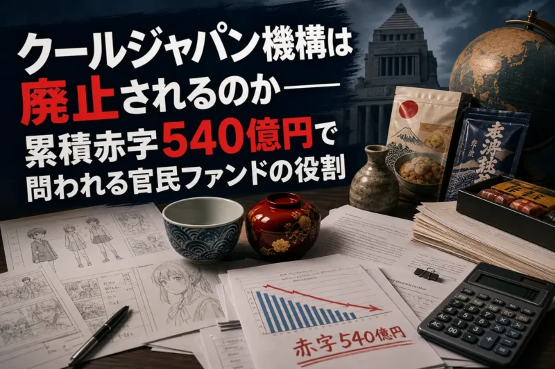 日本文化の海外展開と公的投資の資料を並べた政策分析のイメージ。