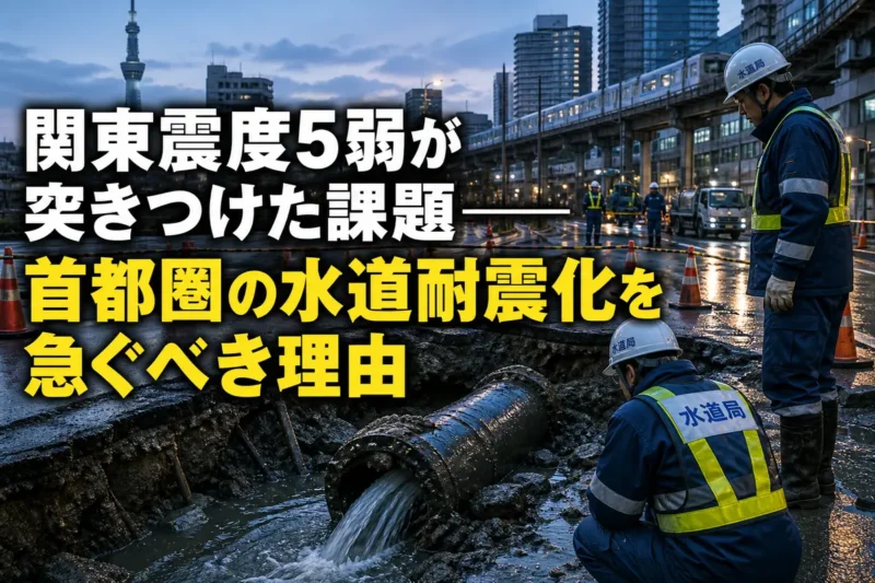 地震後の東京都内で破損した水道管を点検する作業員たち。
