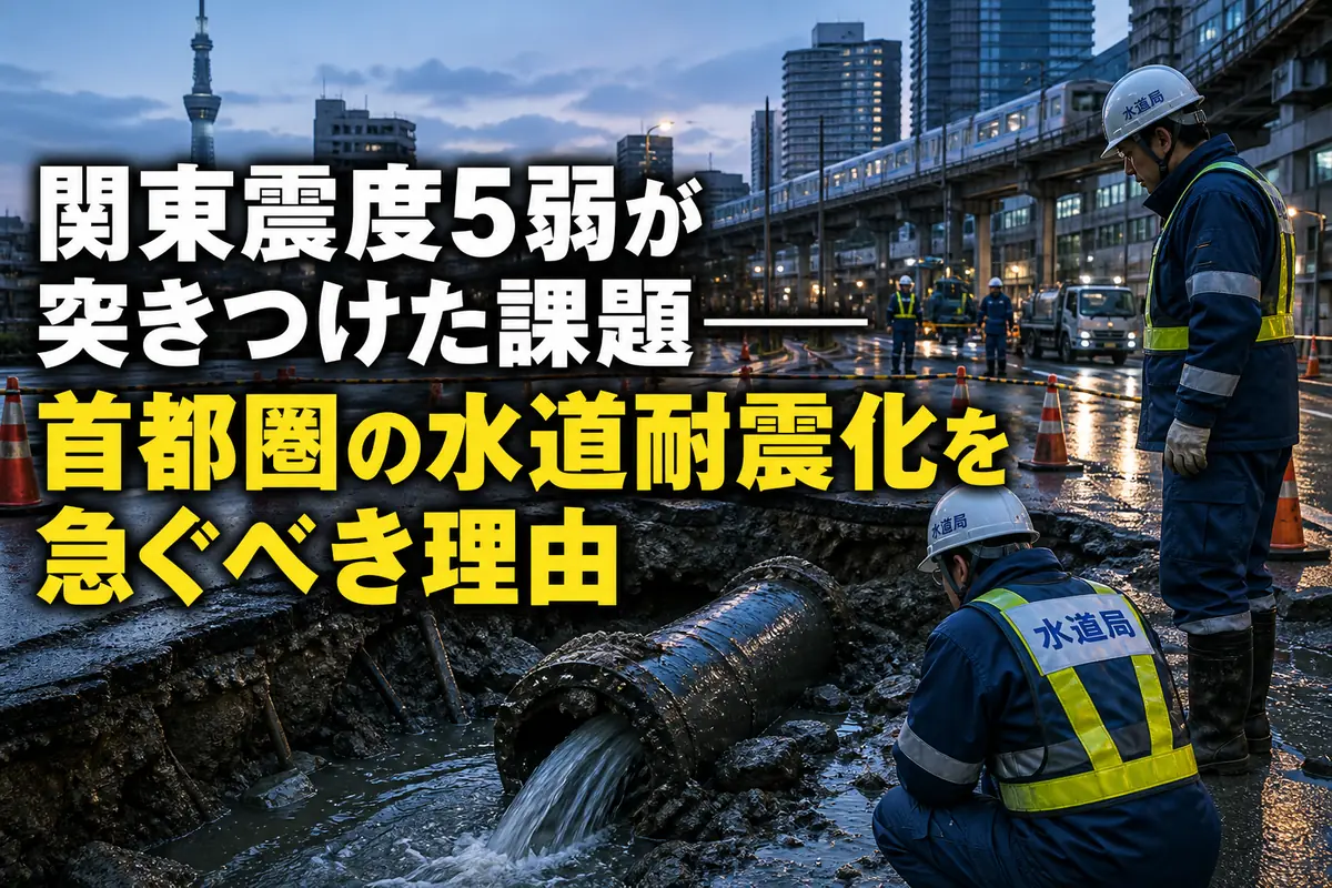 地震後の東京都内で破損した水道管を点検する作業員たち。