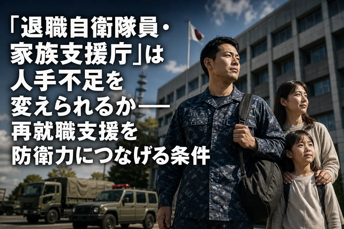 自衛隊員の退職後の生活と家族支援を象徴する場面。