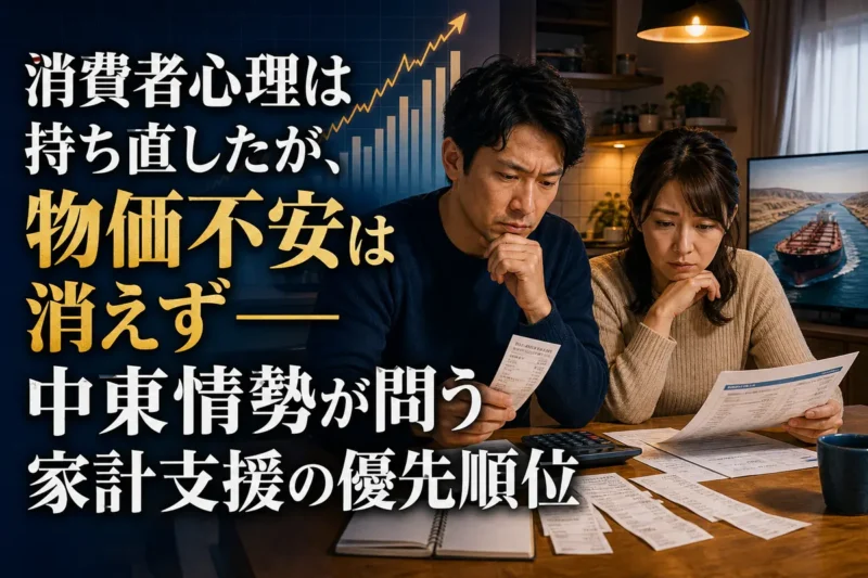 物価とエネルギー情勢を示す資料を家庭で確認する様子。